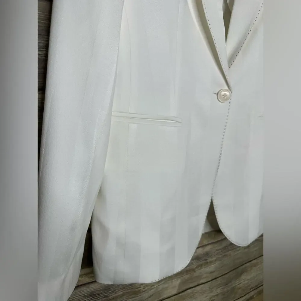 LOVE BINETTI M cream white silk striped black stitch designer blazer
